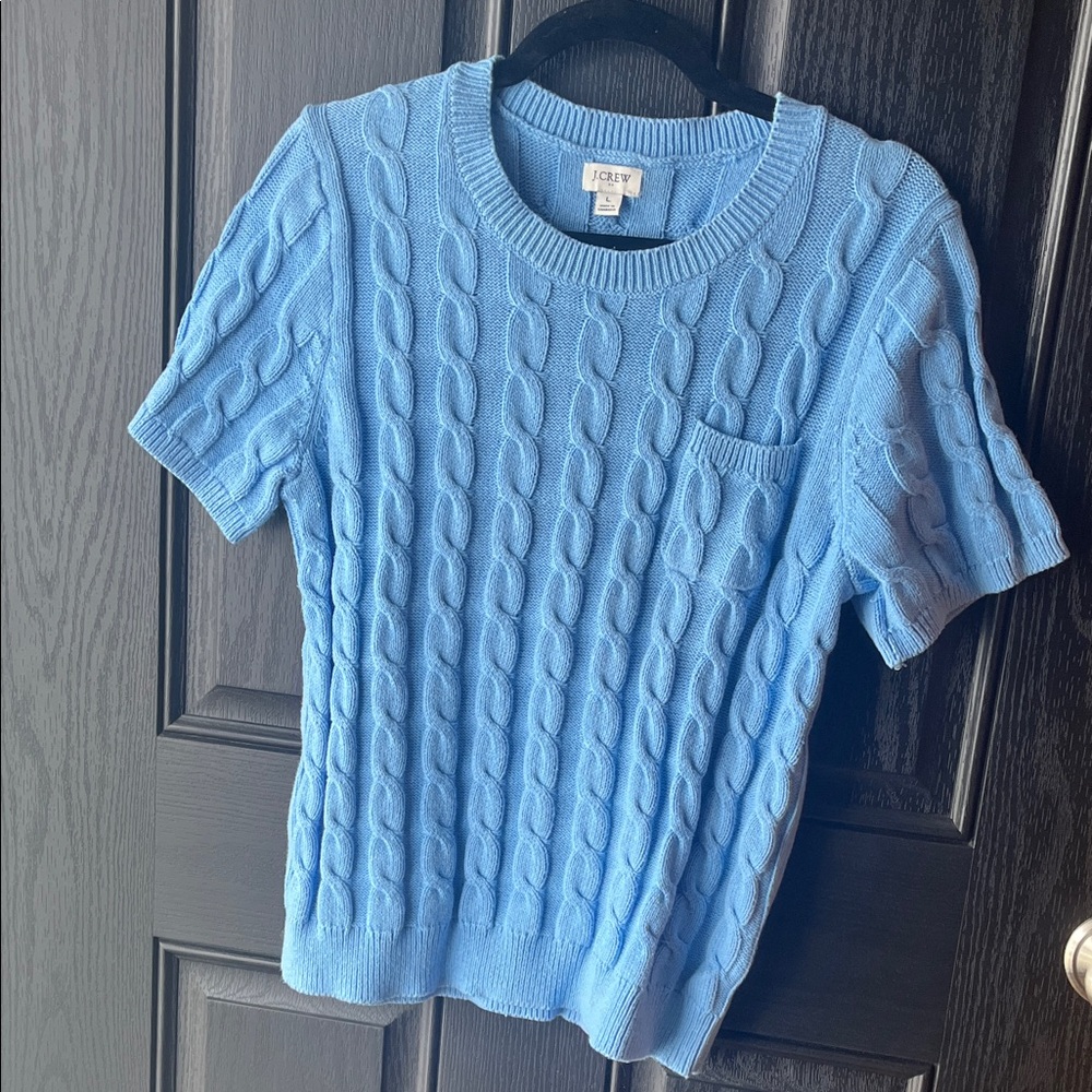 J. Crew Light Blue short sleeve Cable Knit Sweater